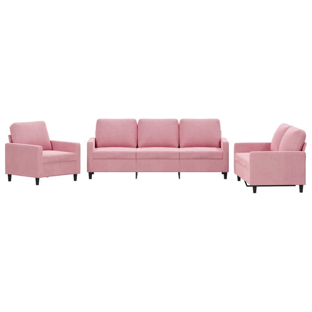 Set di Divani 3 pz con Cuscini rosa in Velluto | homemem39