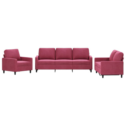 Set di Divani 3 pz con Cuscini Rosso Vino in Velluto | homemem39