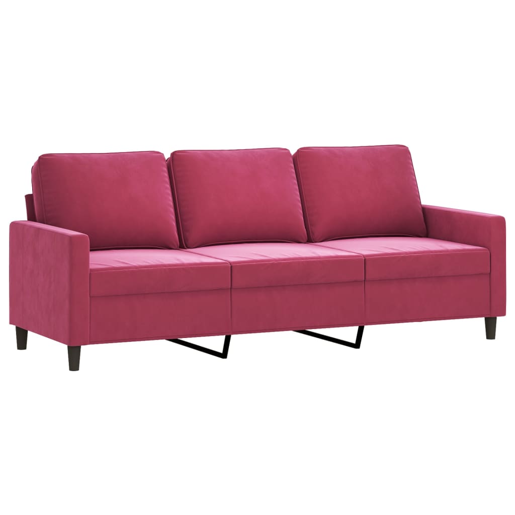 Set di Divani 3 pz con Cuscini Rosso Vino in Velluto | homemem39