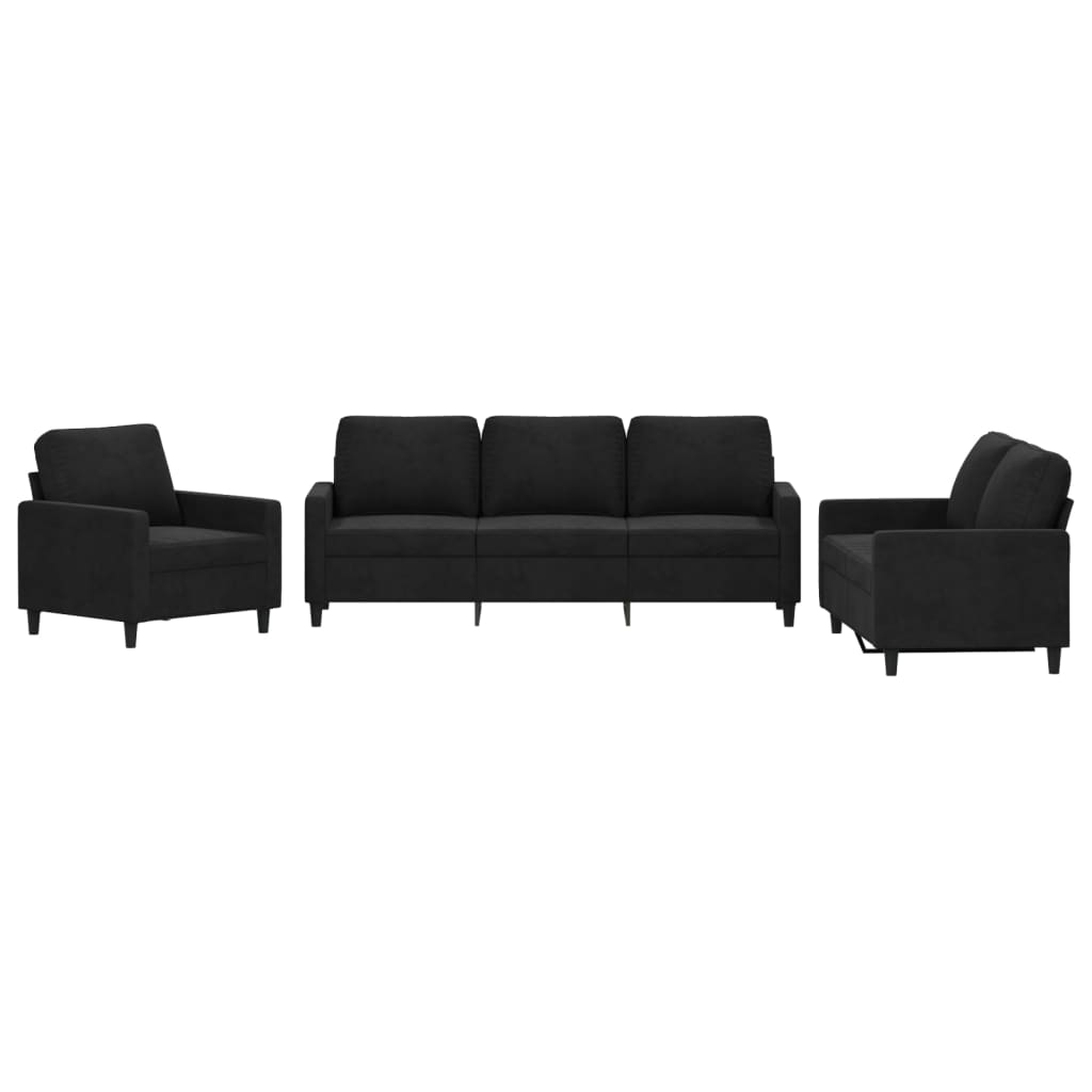 Set di Divani 3 pz con Cuscini Nero in Velluto | homemem39
