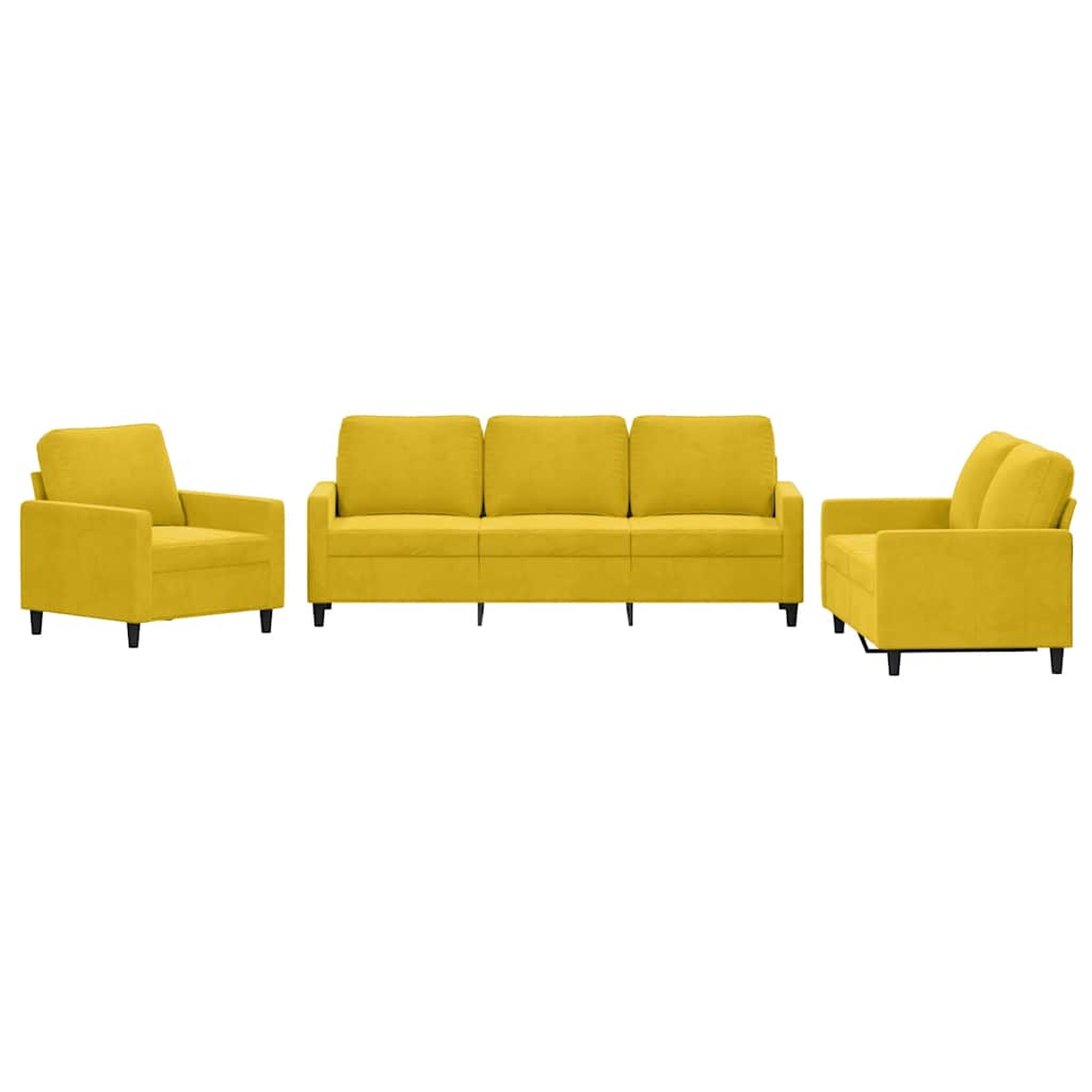 Set di Divani 3 pz con Cuscini giallo in Velluto | homemem39