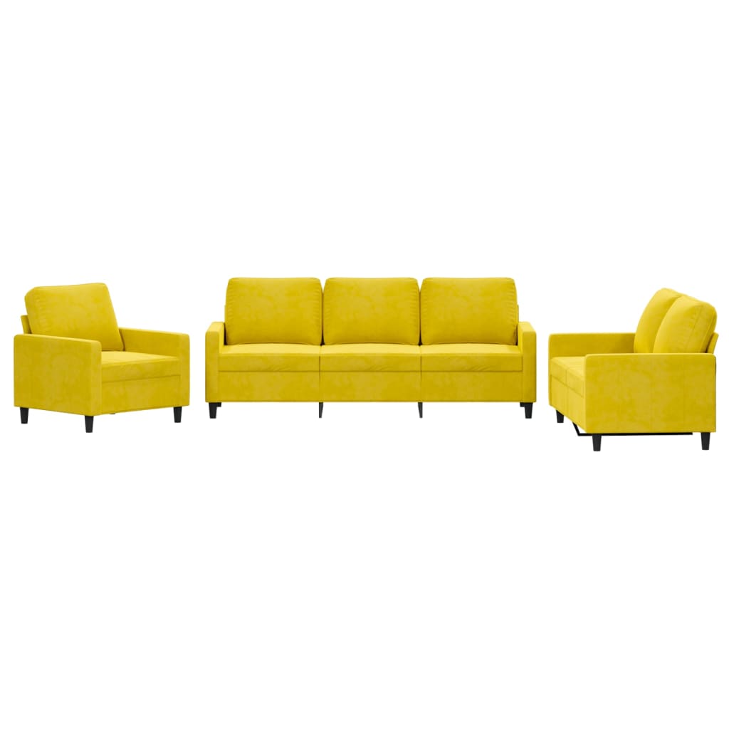 Set di Divani 3 pz con Cuscini giallo in Velluto - homemem39