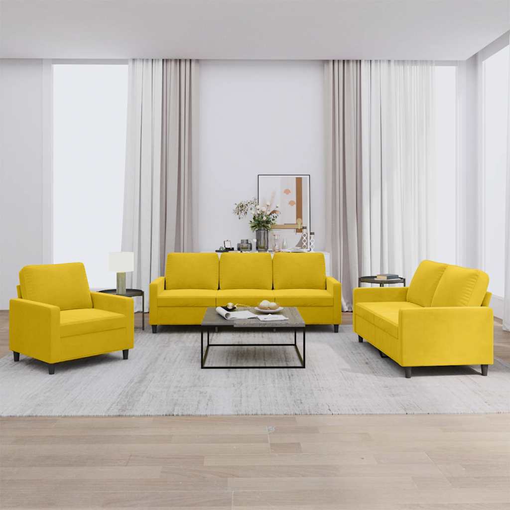 Set di Divani 3 pz con Cuscini giallo in Velluto | homemem39