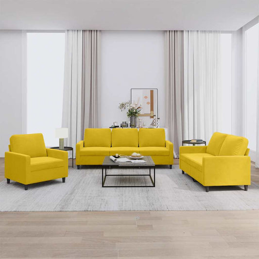 Set di Divani 3 pz con Cuscini giallo in Velluto | homemem39