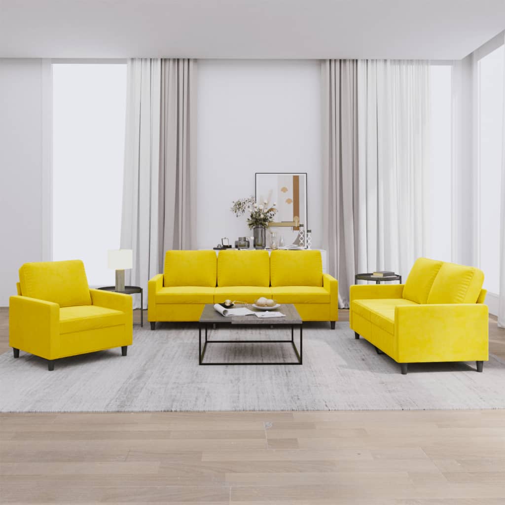 Set di Divani 3 pz con Cuscini giallo in Velluto - homemem39