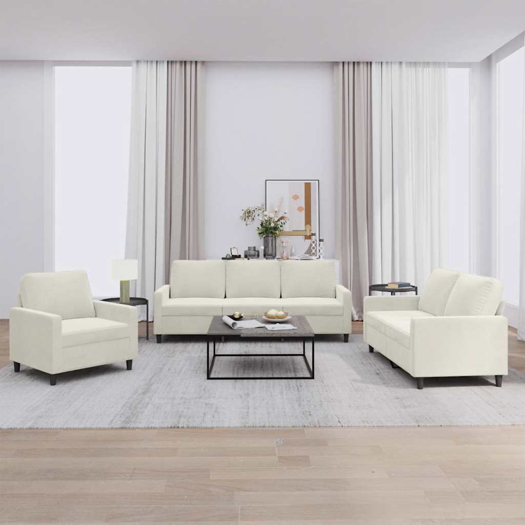 Set di Divani 3 pz con Cuscini Crema in Velluto | homemem39