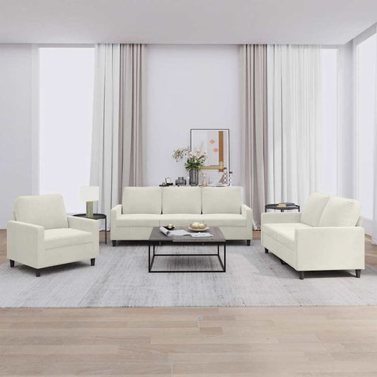 Set di Divani 3 pz con Cuscini Crema in Velluto | homemem39