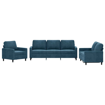 Set di Divani 3 pz con Cuscini Blu in Velluto | homemem39