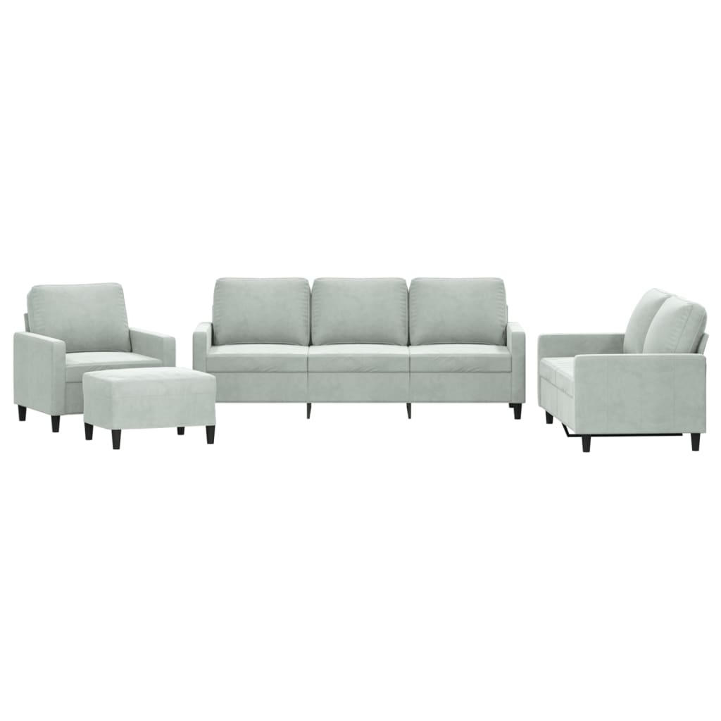 Set di Divani 4 pz con Cuscini Grigio Chiaro in Velluto | homemem39