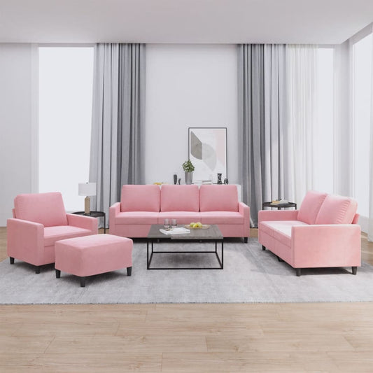 Set di Divani 4 pz con Cuscini rosa in Velluto