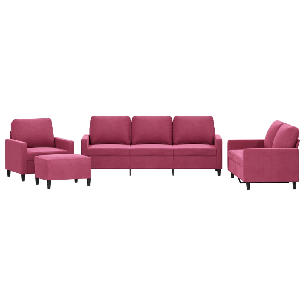 Set di Divani 4 pz con Cuscini Rosso Vino in Velluto | homemem39