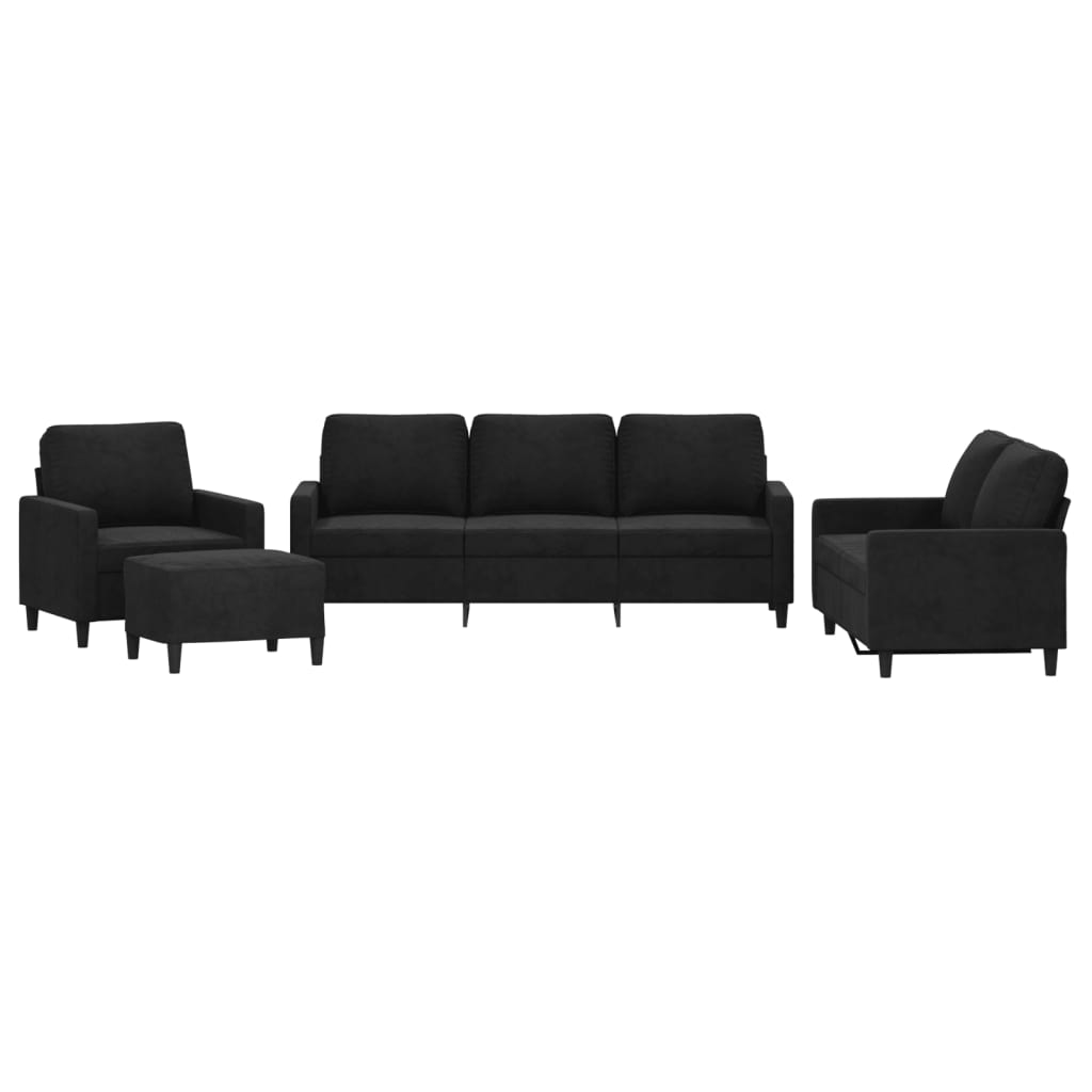 Set di Divani 4 pz con Cuscini Nero in Velluto | homemem39