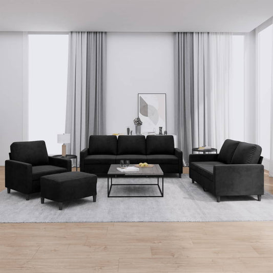 Set di Divani 4 pz con Cuscini Nero in Velluto | homemem39