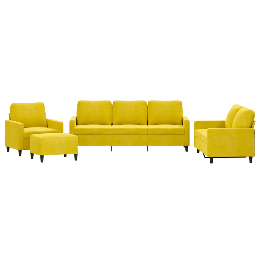 Set di Divani 4 pz con Cuscini giallo in Velluto - homemem39