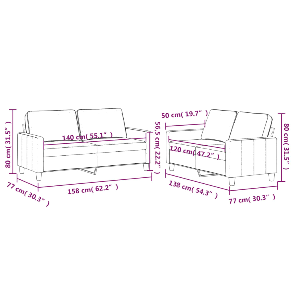 Set di Divani 2 pz con Cuscini Grigio Chiaro in Velluto | homemem39
