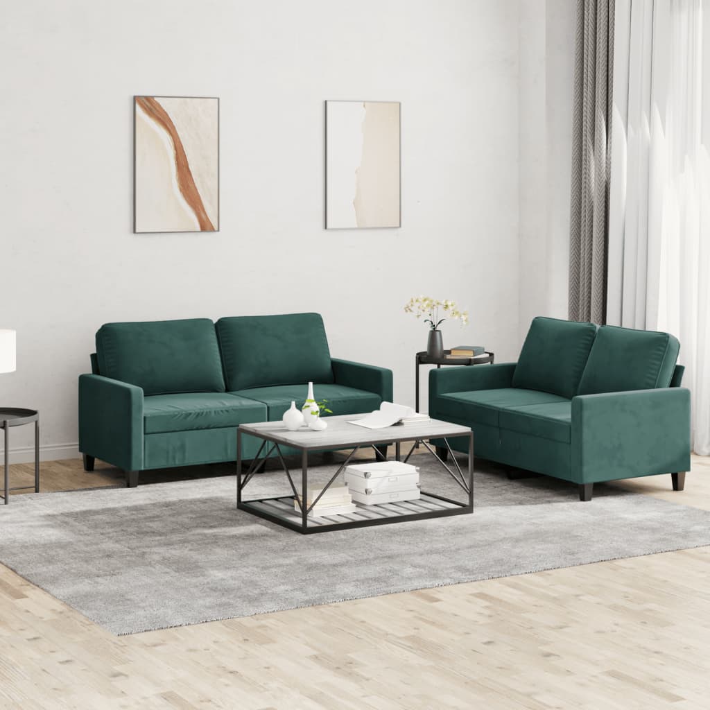 Set di Divani 2 pz con Cuscini Verde scuro in Velluto - homemem39