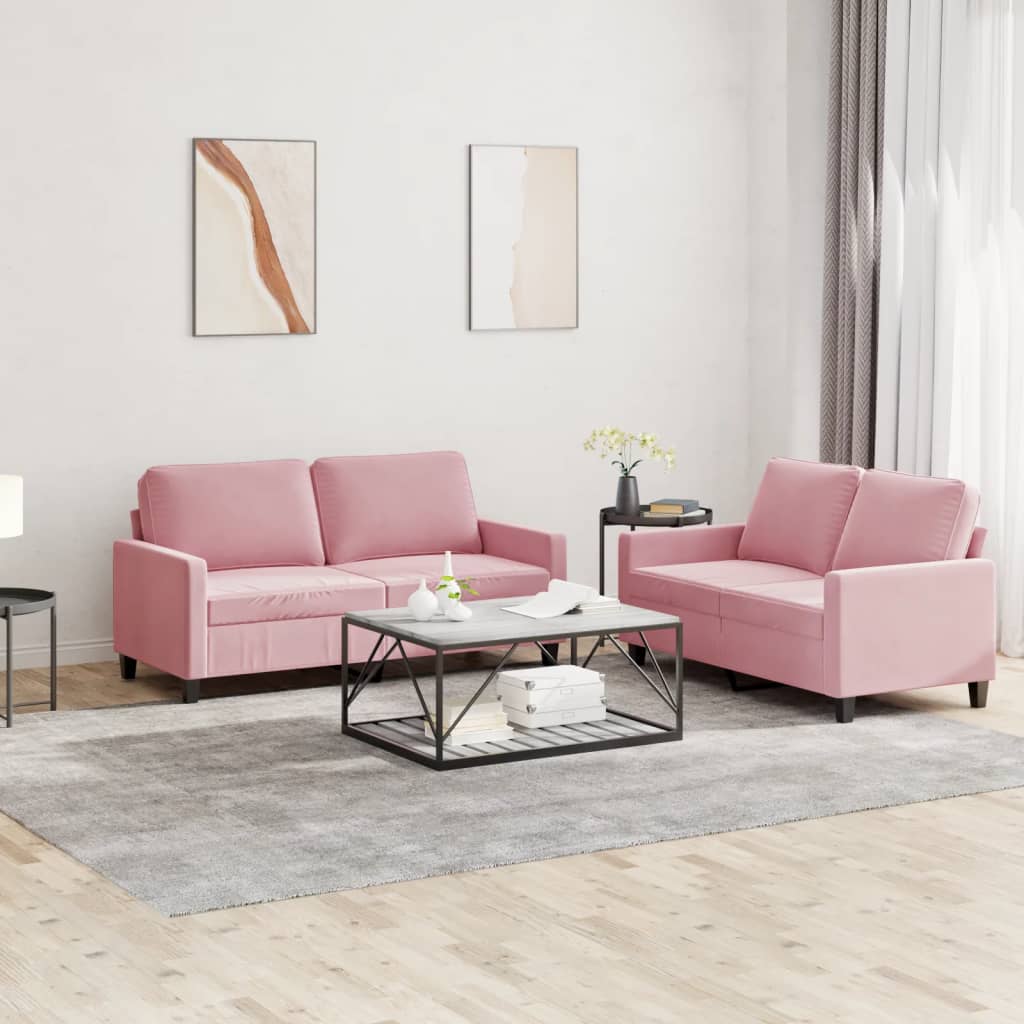 Set di Divani 2 pz con Cuscini rosa in Velluto | homemem39