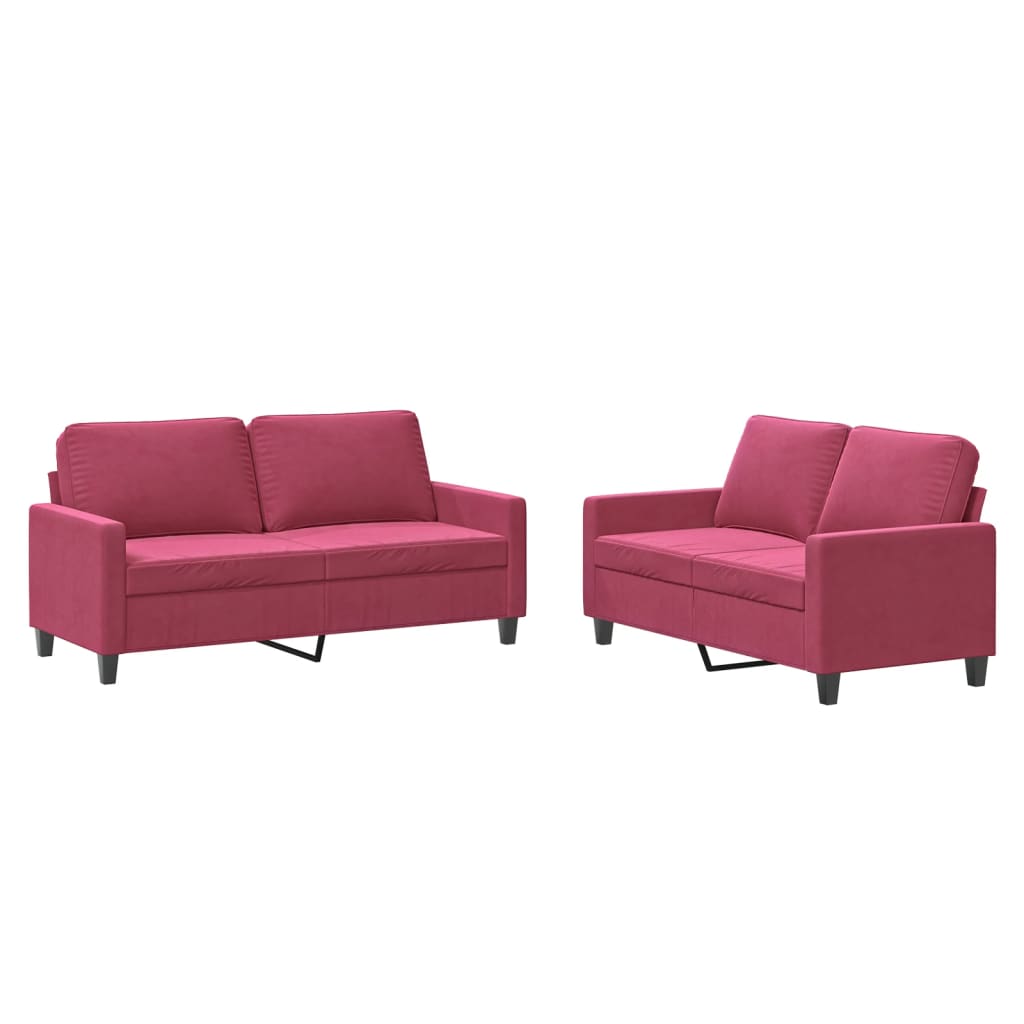 Set di Divani 2 pz con Cuscini Rosso Vino in Velluto | homemem39