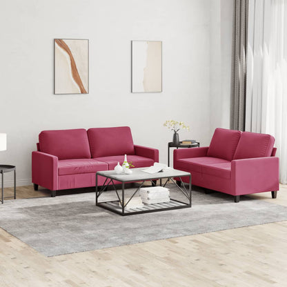 Set di Divani 2 pz con Cuscini Rosso Vino in Velluto | homemem39