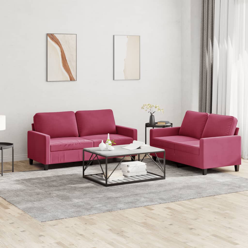 Set di Divani 2 pz con Cuscini Rosso Vino in Velluto - homemem39