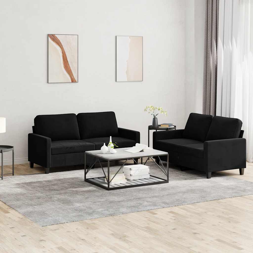 Set di Divani 2 pz con Cuscini Nero in Velluto | homemem39