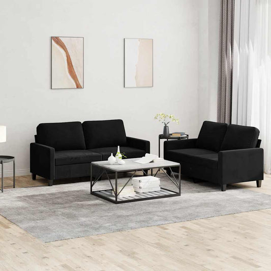 Set di Divani 2 pz con Cuscini Nero in Velluto | homemem39