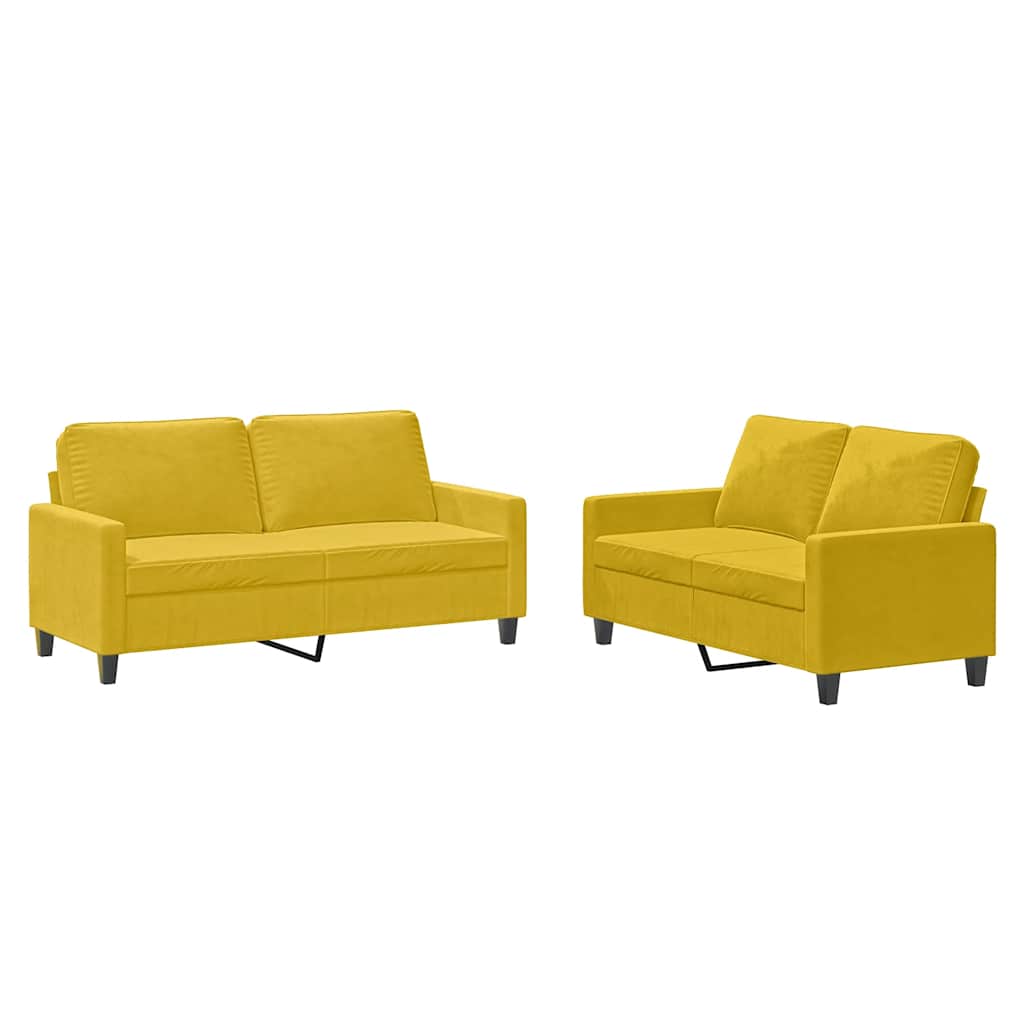 Set di Divani 2 pz con Cuscini giallo in Velluto | homemem39