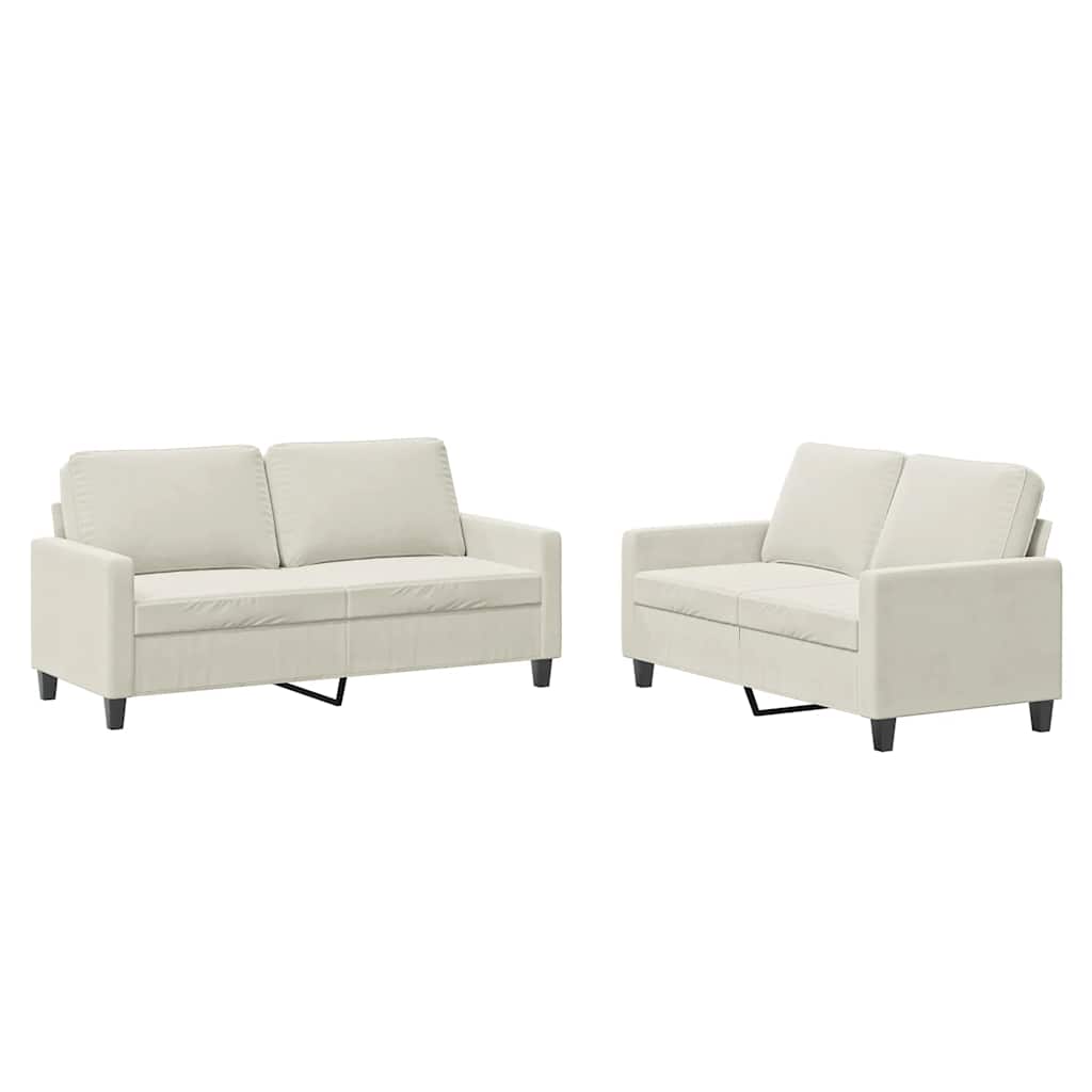 Set di Divani 2 pz con Cuscini Crema in Velluto | homemem39