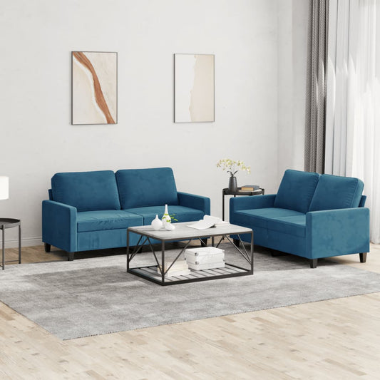 Set di Divani 2 pz con Cuscini Blu in Velluto - homemem39