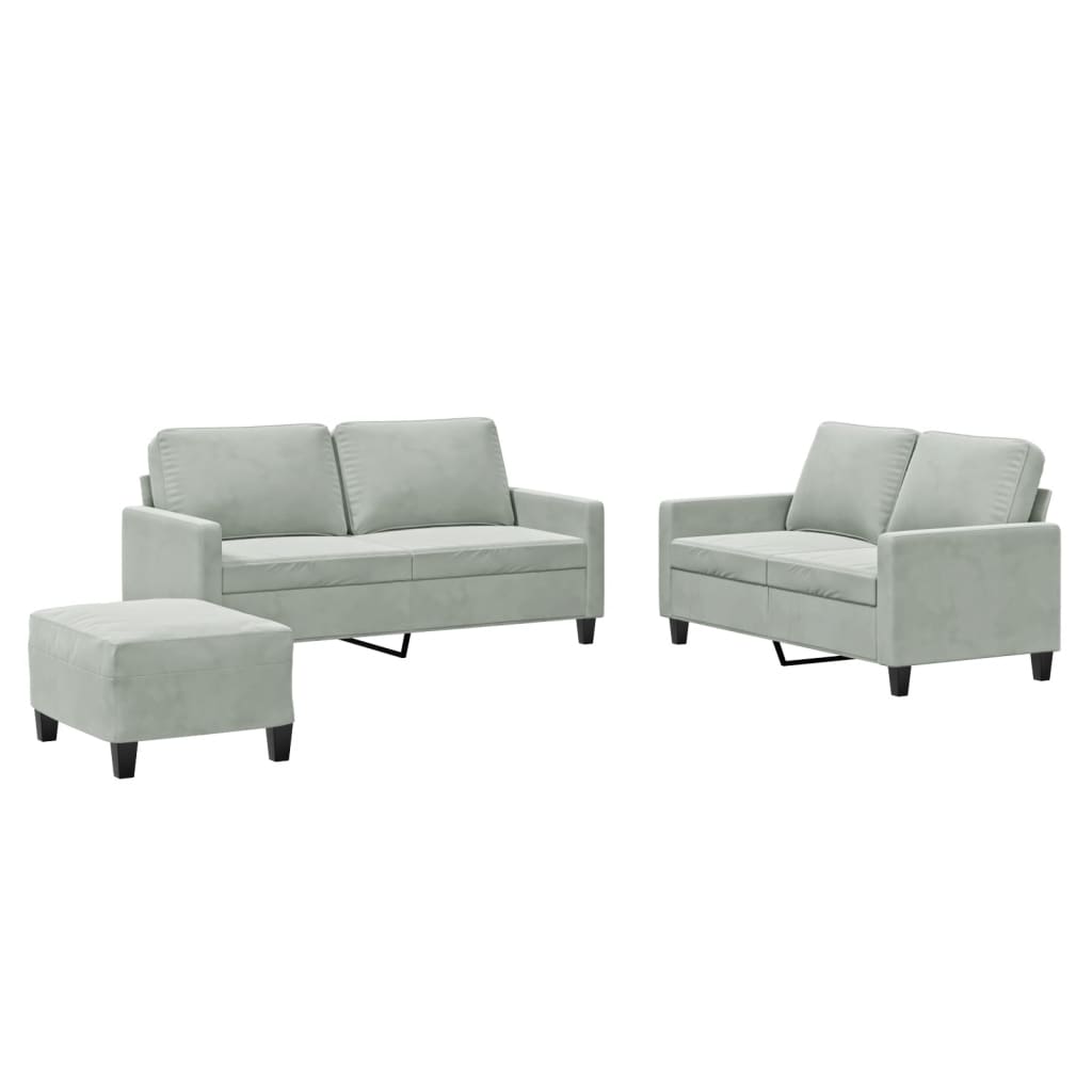 Set di Divani 3 pz con Cuscini Grigio Chiaro in Velluto | homemem39