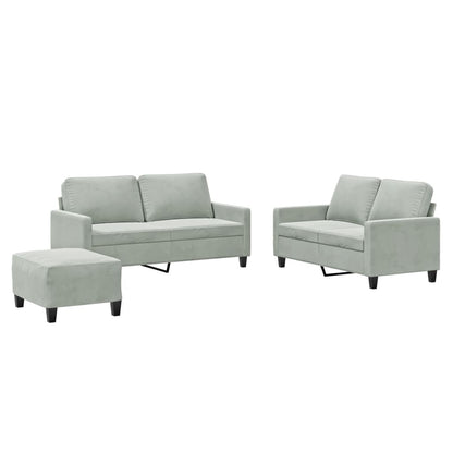 Set di Divani 3 pz con Cuscini Grigio Chiaro in Velluto | homemem39