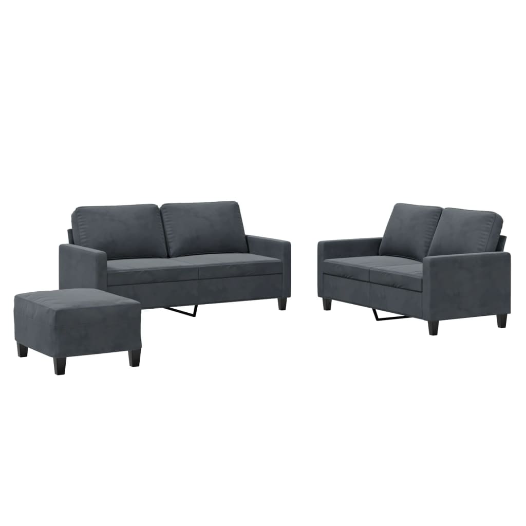 Set di Divani 3 pz con Cuscini Grigio Scuro in Velluto | homemem39