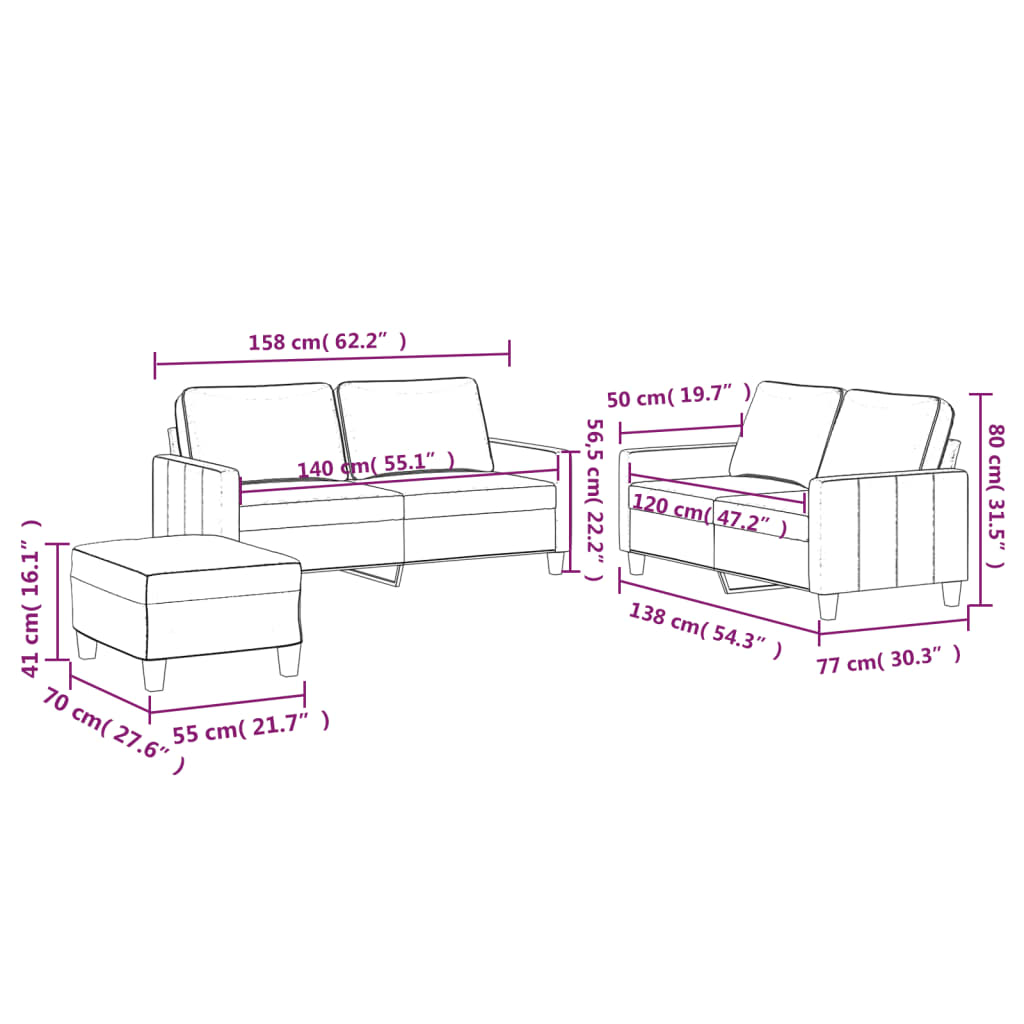 Set di Divani 3 pz con Cuscini Grigio Scuro in Velluto | homemem39