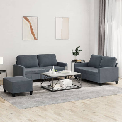 Set di Divani 3 pz con Cuscini Grigio Scuro in Velluto | homemem39