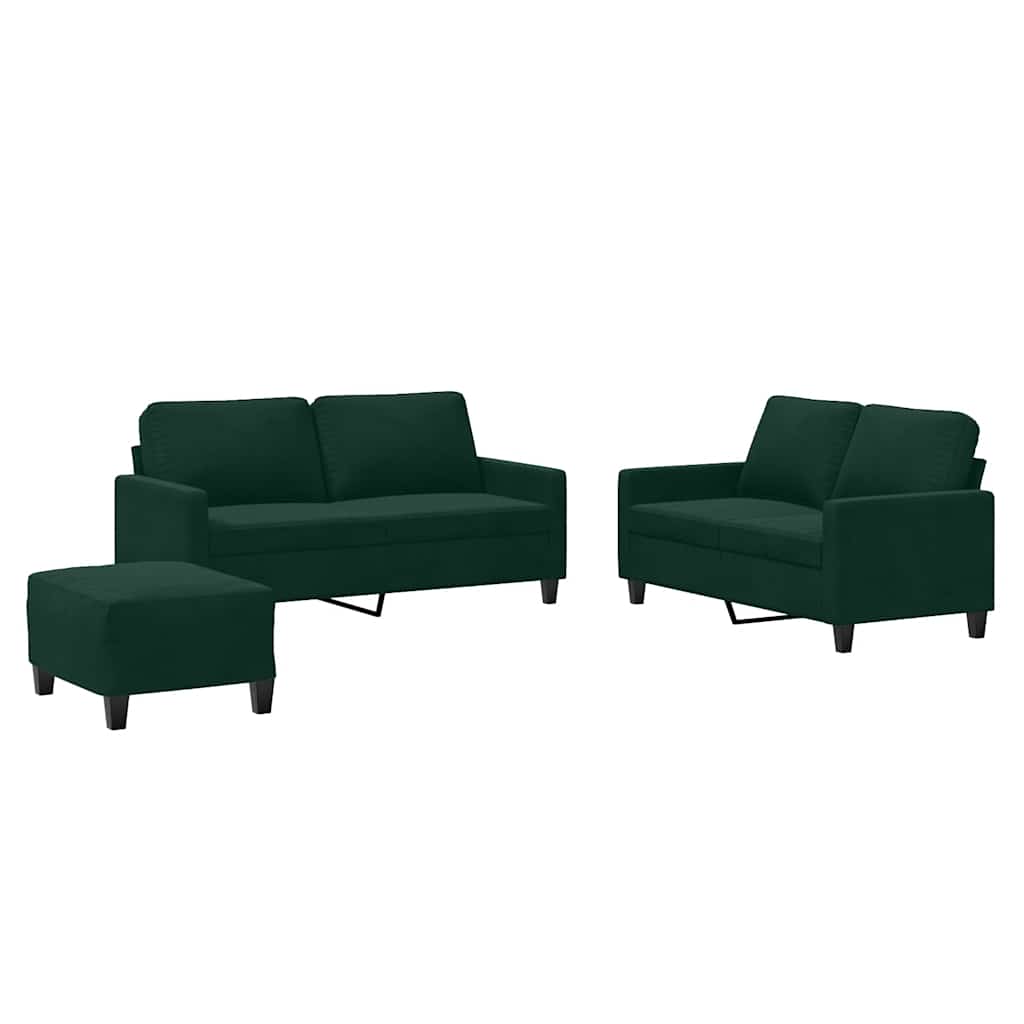 Set di Divani 3 pz con Cuscini Verde scuro in Velluto