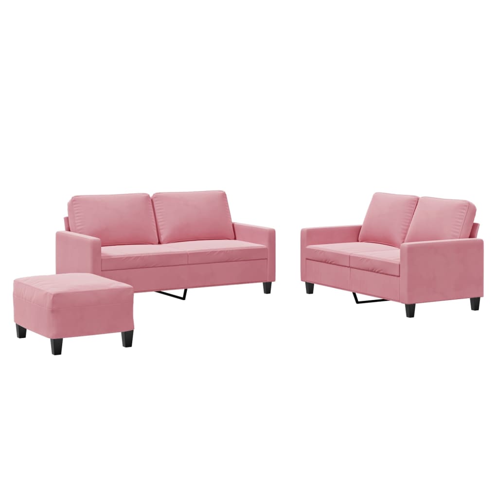 Set di Divani 3 pz con Cuscini rosa in Velluto | homemem39