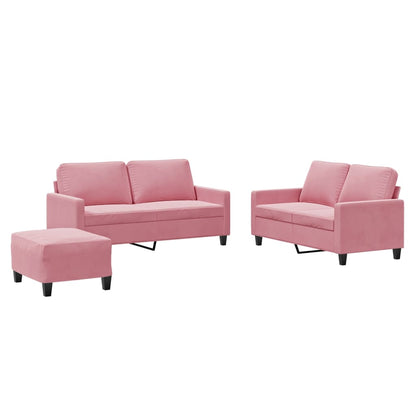 Set di Divani 3 pz con Cuscini rosa in Velluto | homemem39