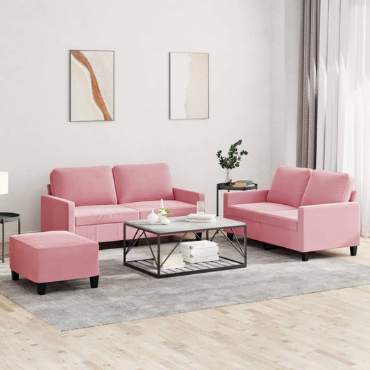 Set di Divani 3 pz con Cuscini rosa in Velluto - homemem39