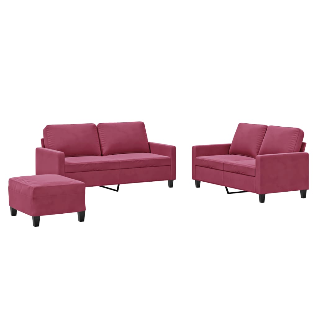Set di Divani 3 pz con Cuscini Rosso Vino in Velluto - homemem39