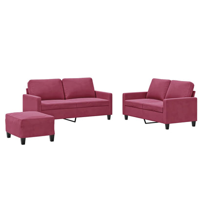 Set di Divani 3 pz con Cuscini Rosso Vino in Velluto - homemem39
