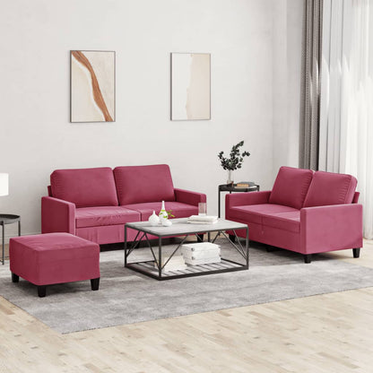 Set di Divani 3 pz con Cuscini Rosso Vino in Velluto - homemem39