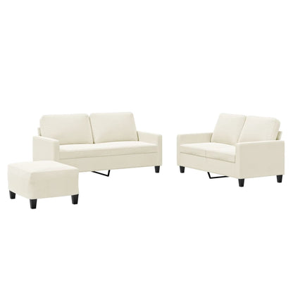 Set di Divani 3 pz con Cuscini Crema in Velluto