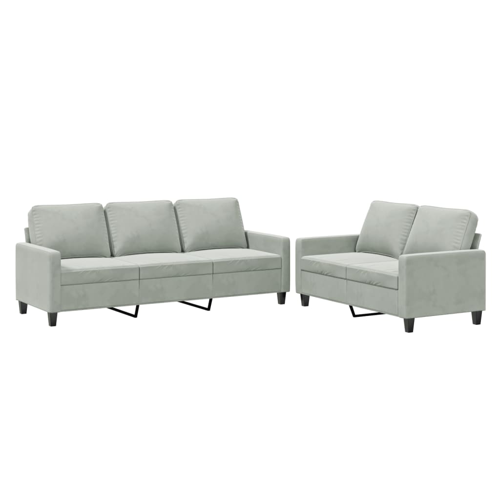 Set di Divani 2 pz con Cuscini Grigio Chiaro in Velluto | homemem39