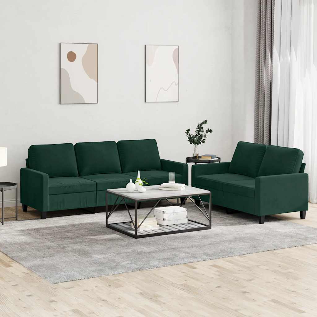 Set di Divani 2 pz con Cuscini Verde scuro in Velluto | homemem39