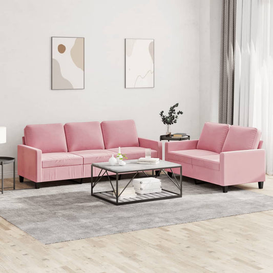 Set di Divani 2 pz con Cuscini rosa in Velluto | homemem39
