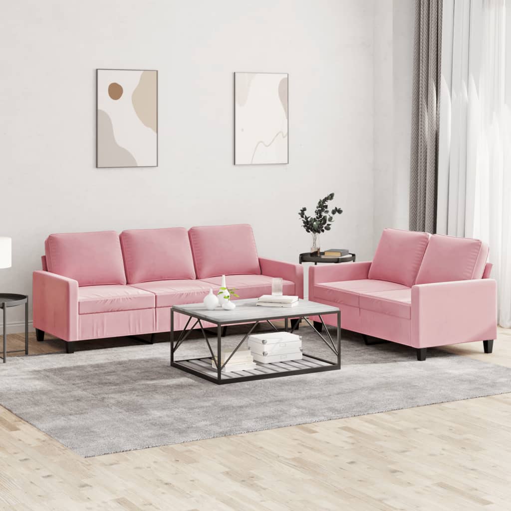 Set di Divani 2 pz con Cuscini rosa in Velluto - homemem39