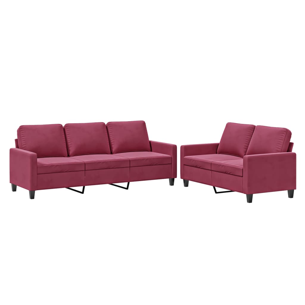Set di Divani 2 pz con Cuscini Rosso Vino in Velluto | homemem39