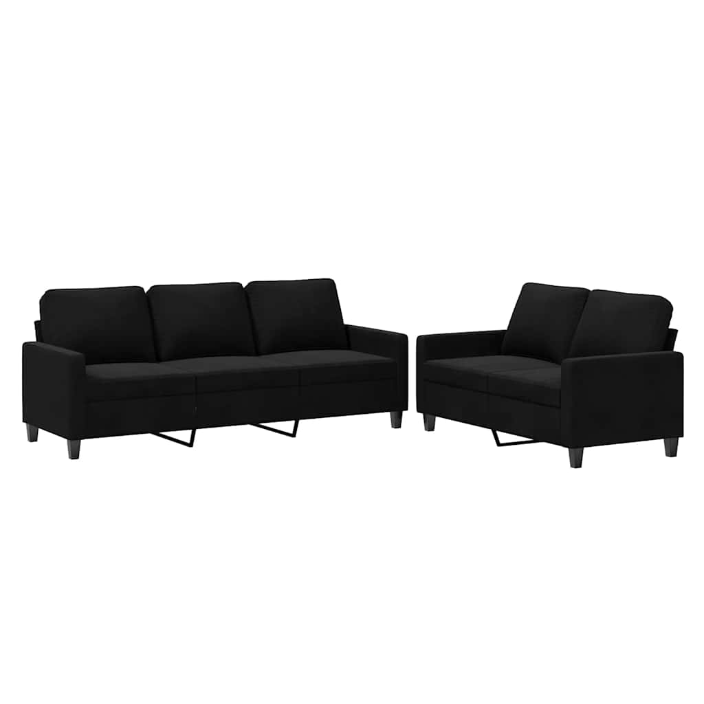 Set di Divani 2 pz con Cuscini Nero in Velluto | homemem39