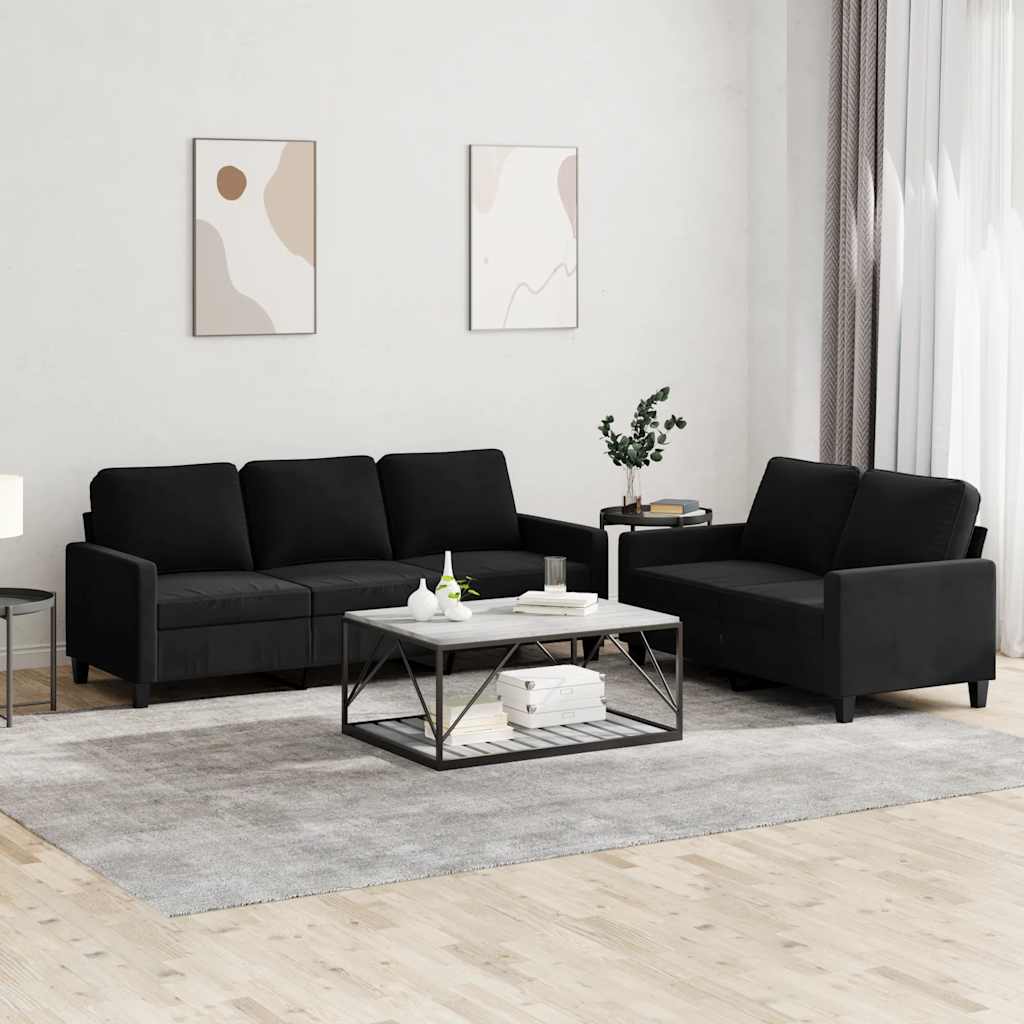 Set di Divani 2 pz con Cuscini Nero in Velluto | homemem39