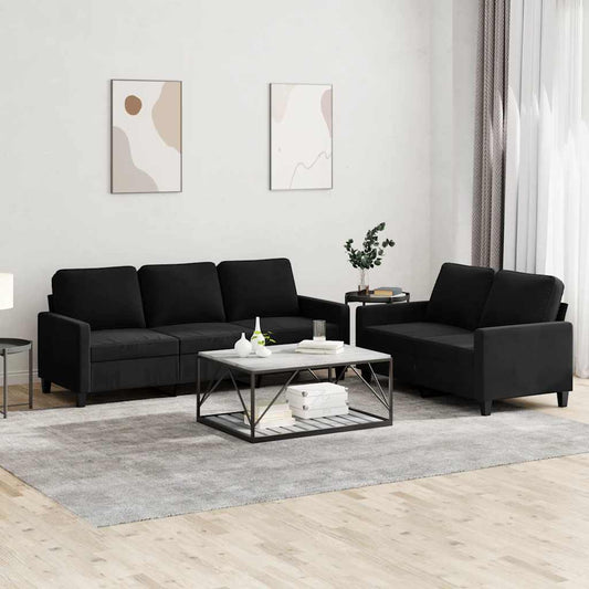 Set di Divani 2 pz con Cuscini Nero in Velluto | homemem39